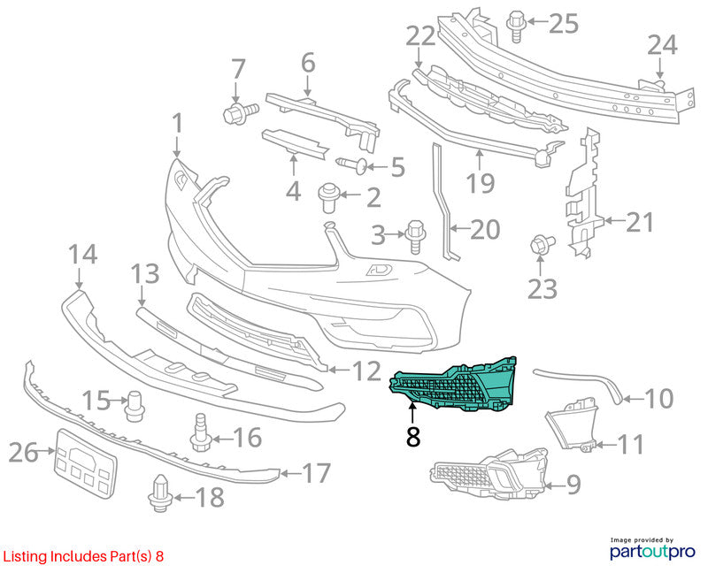 Passenger Grille Lower Bumper Mounted Ends Fits 17-20 MDX 1922704