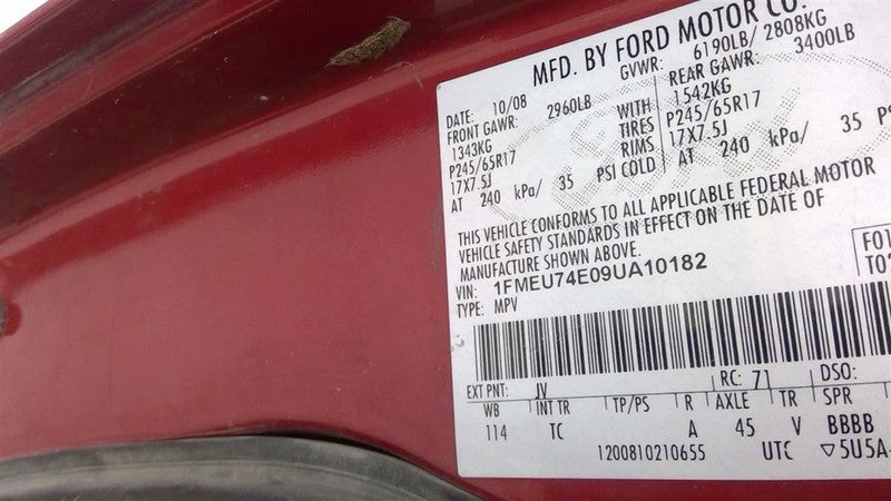 EXPLORER  2009 Seat Belt Rear 1688156