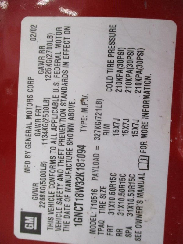 BLAZERS10 2002 Seat Rear 2035931