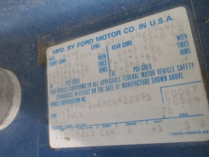 F250      1982 Seat Belt Front 2022256