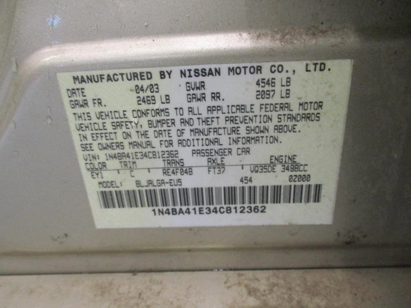 Grille Thru 9/05 Fits 04-06 MAXIMA 1888743