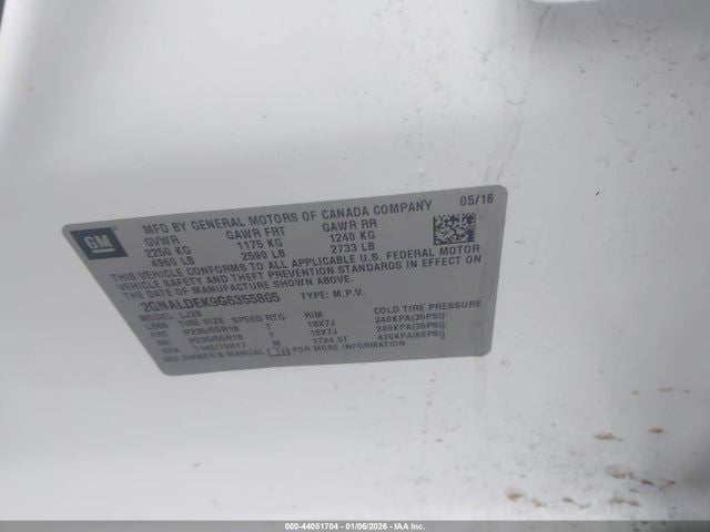 Passenger Side View Mirror Power Chrome Opt DL9 Fits 15-17 EQUINOX 187