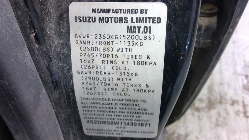 Driver Front Window Regulator 4 Door Electric Fits 98-04 ISUZU RODEO 1