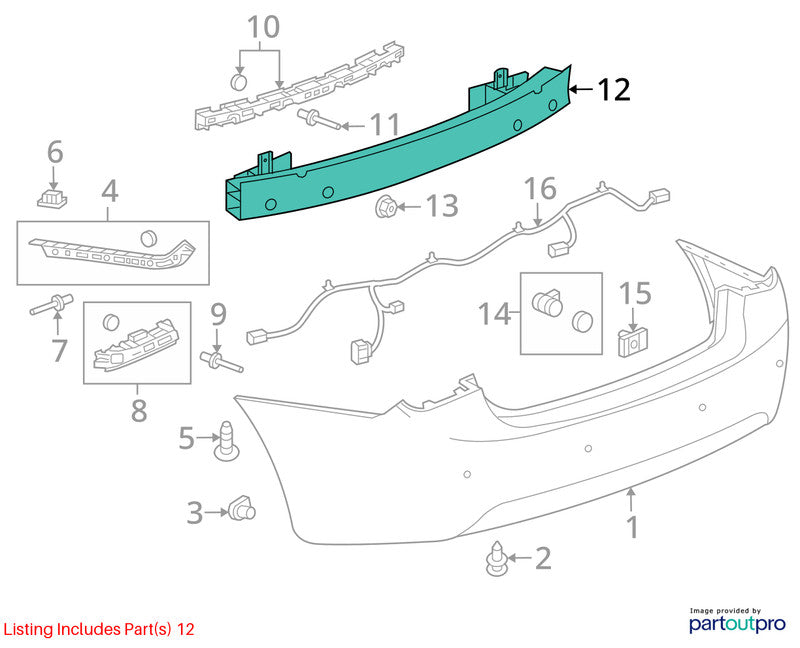 Rear Bumper Reinforcement VIN P 4th Digit Limited Fits 11-16 CRUZE 185