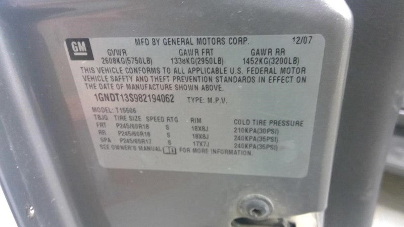 Driver Left Sun Visor With Illumination Fits 08-09 ENVOY 2003077