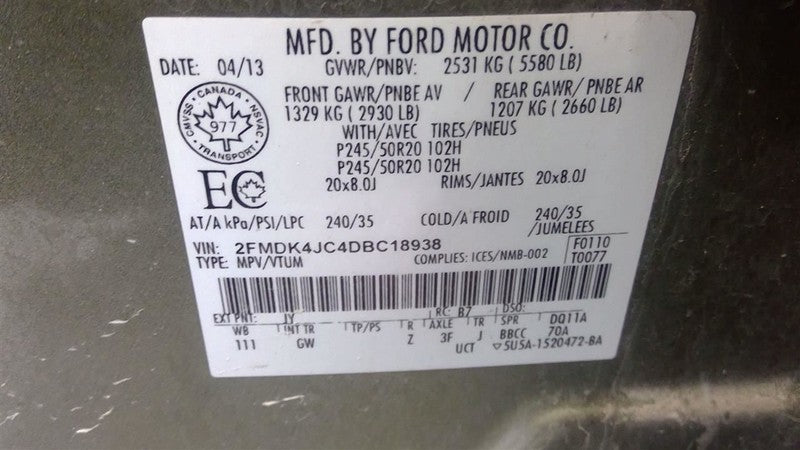 Steering Gear/Rack Power Rack And Pinion 20" Wheel Fits 08-14 EDGE 164
