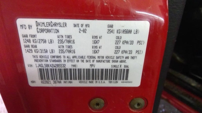 Passenger Front Window Regulator Electric Fits 02-06 LIBERTY 1740865