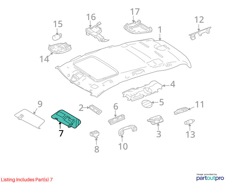 Driver Sun Visor 164 Type Roof Illuminated Fits 07-12 MERCEDES GL-CLAS