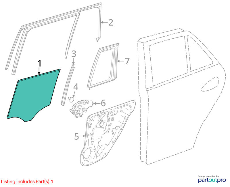 Driver Rear Door Glass 166 Type GL350 Fits 13-16 MERCEDES GL-CLASS 197
