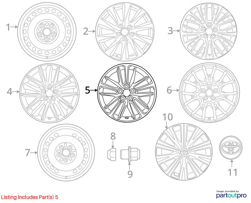 Wheel 19x8 Alloy 15 Spoke Silver And Black Fits 18-22 CAMRY 2036035