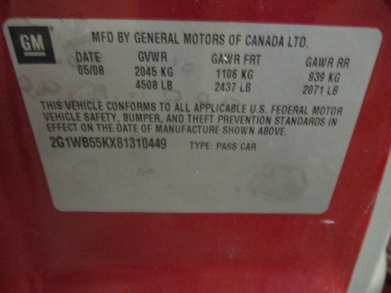 Console Front VIN W 4th Digit Limited Floor Fits 07-16 IMPALA 2026866