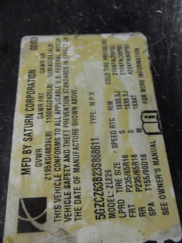 Driver Left Front Knee Fits 02-03 VUE 2050215