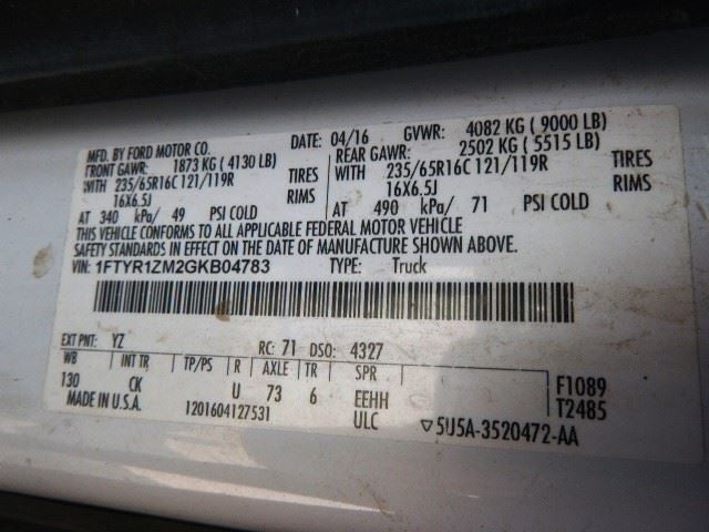 Engine 3.7L VIN M 8th Digit Gasoline Fits 16-19 TRANSIT 150 1665942
