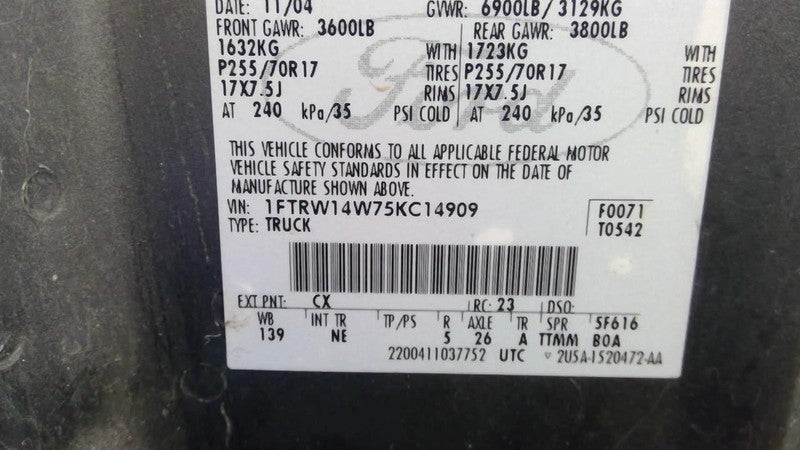 Seat Belt Front Bench 40/20/40 Driver Fits 04-08 FORD F150 PICKUP 1731