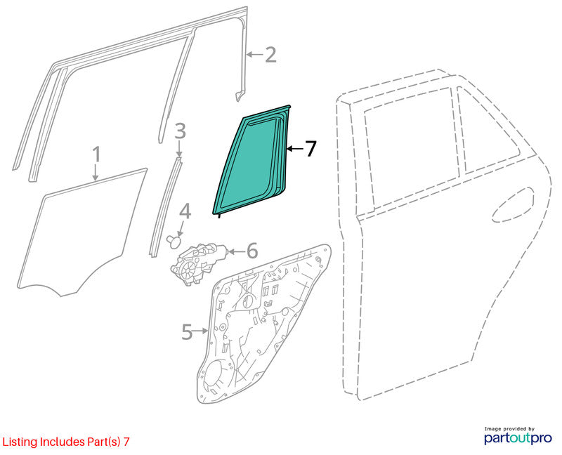 Driver Rear Door Vent Glass 166 Type GL350 Fits 13-16 MERCEDES GL-CLAS