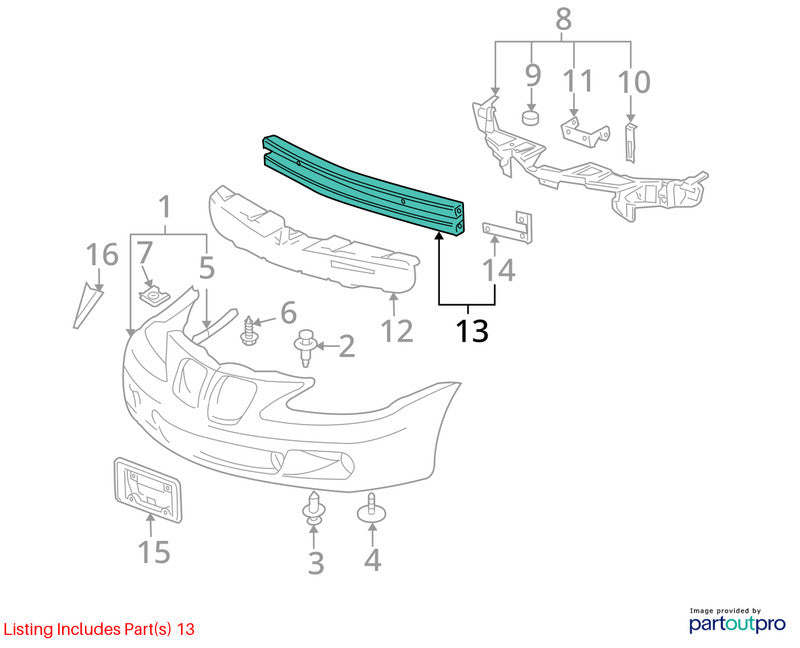 Front Bumper Reinforcement Fits 04-08 GRAND PRIX 1916966