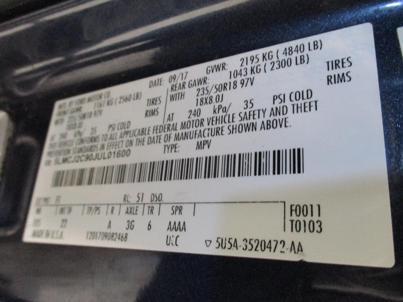 Rear Bumper Reinforcement Without Tow Package Fits 15-19 MKC 1736842