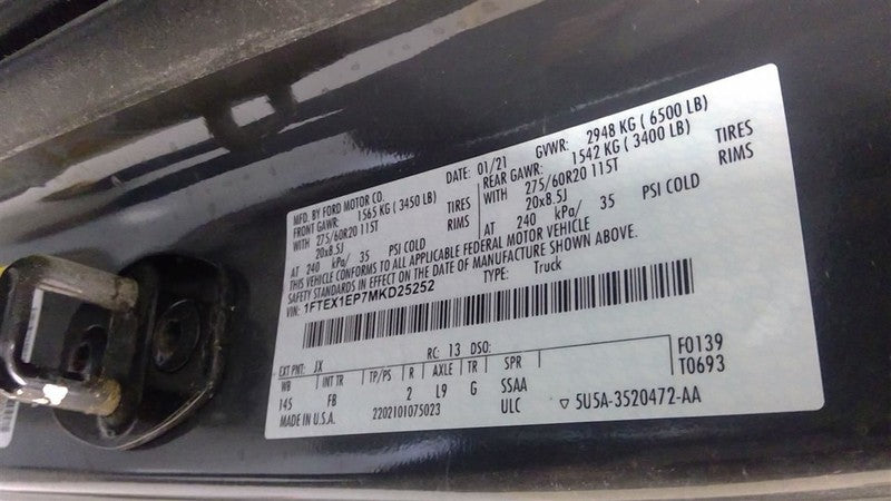 F150      2021 Seat Belt Rear 1654414