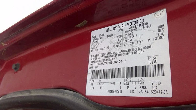 EXPLORER  2009 Seat Belt Rear 1688158