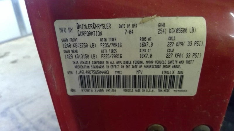 Wheel 16x7 Steel Fits 02-07 LIBERTY 1735206