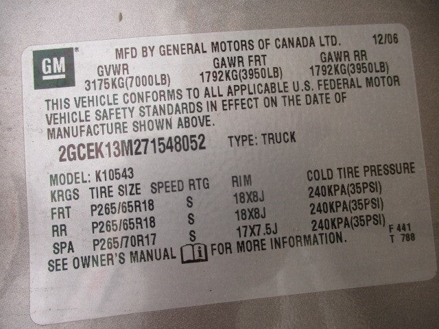 Passenger Front Knee Fits 07-13 SIERRA 1500 PICKUP 1608014