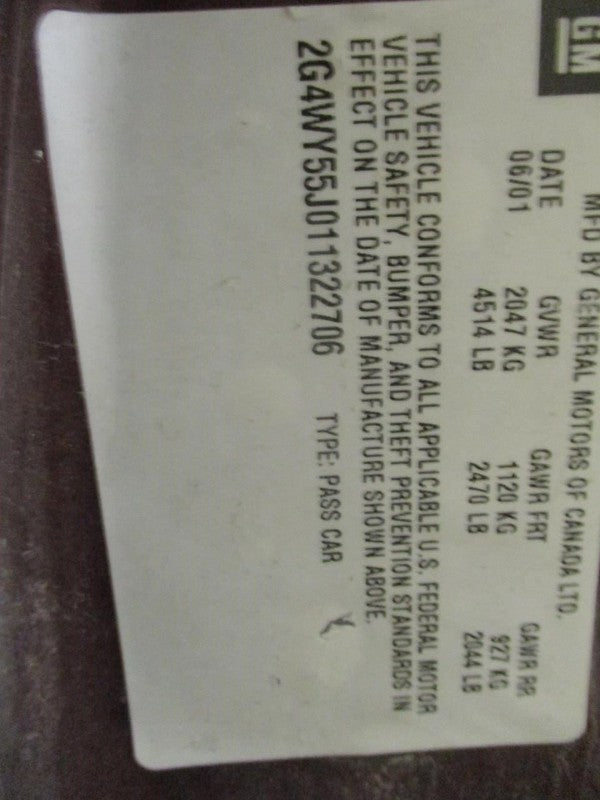 CENTURY   2001 Door Trim Panel Rear 2040034