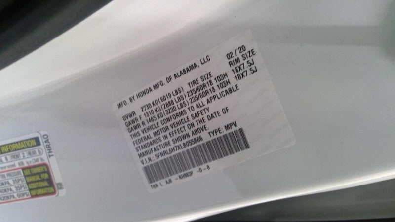 ODYSSEY   2020 Seat Belt Rear 1972277