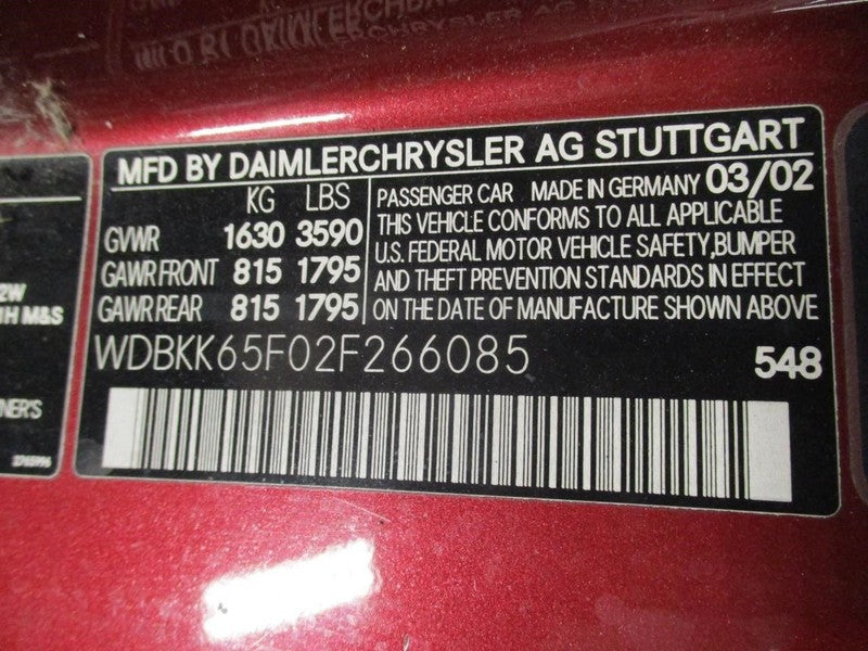 Passenger Front Knee 170 Type SLK230 Fits 01-04 MERCEDES SLK 1908825