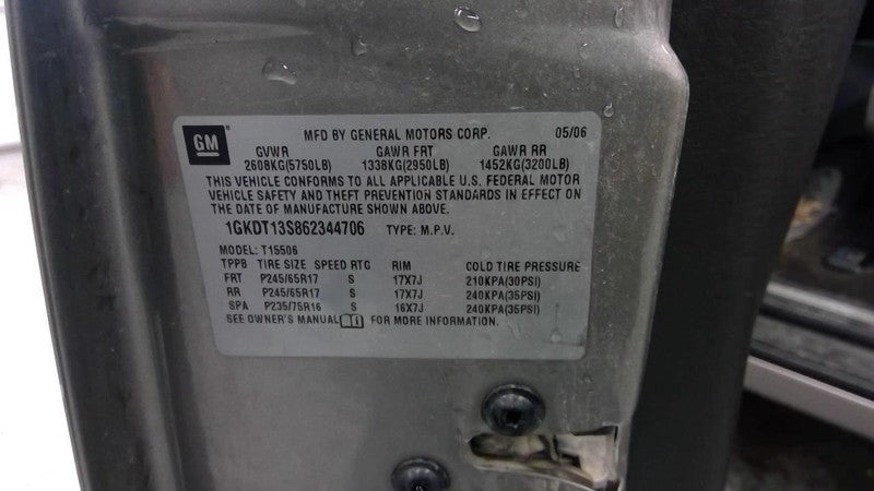 Driver Left Rear Window Regulator Fits 02-09 ENVOY 1913310